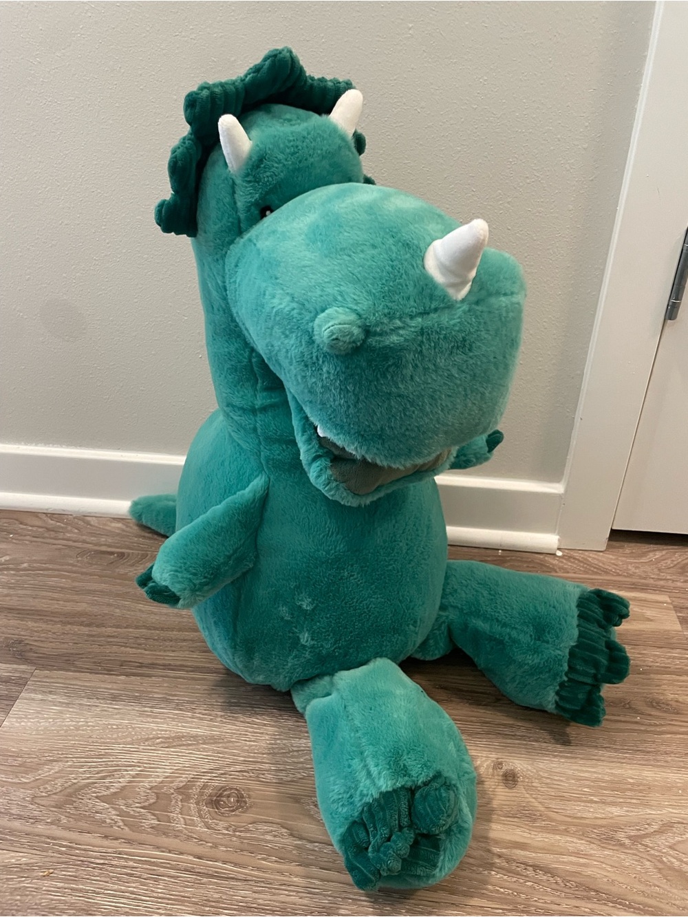 Large Plush Teal Dinosaur Stuffed Animal - Soft Cuddly Dino